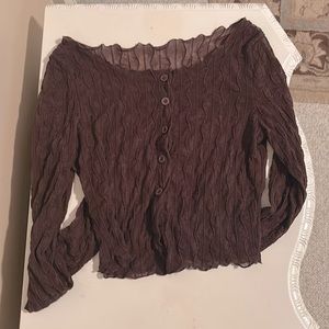 brown see through button down